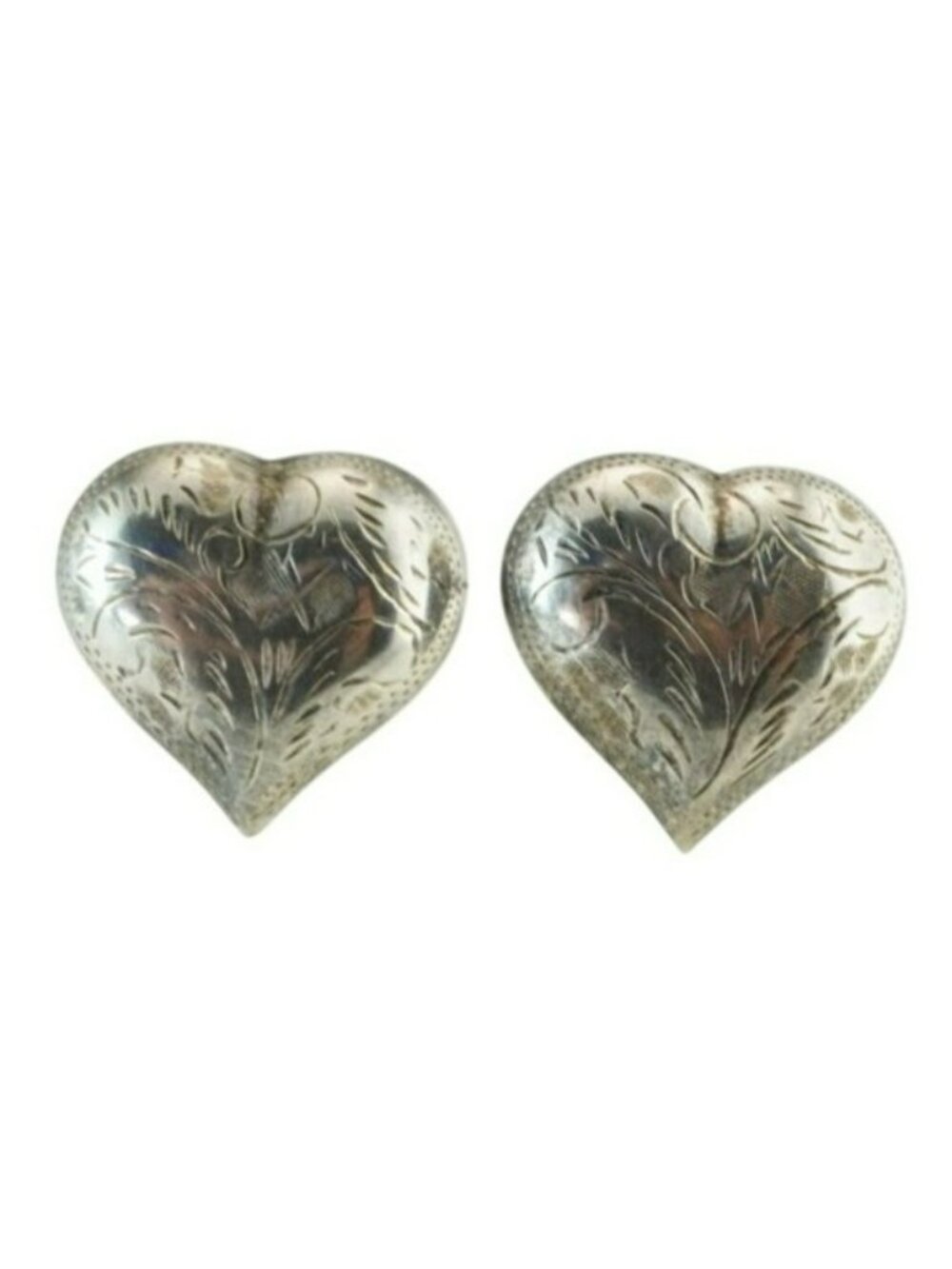 Sterling Silver Puffy Heart Earrings Engraved Thailand 925 Vintage